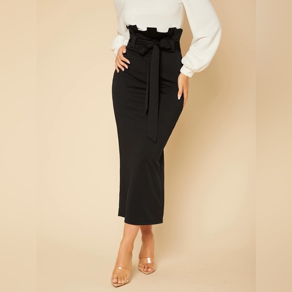 SHEIN Black Midi Pencil Skirt with Tie Front - Picture 5 of 10